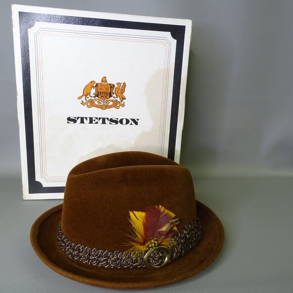stetson THE SOVEREIGN hat ステットソン　7 1/8 Stetson The Sovereign Hat Men's 7 1/8 Brown Felt w/ Feather